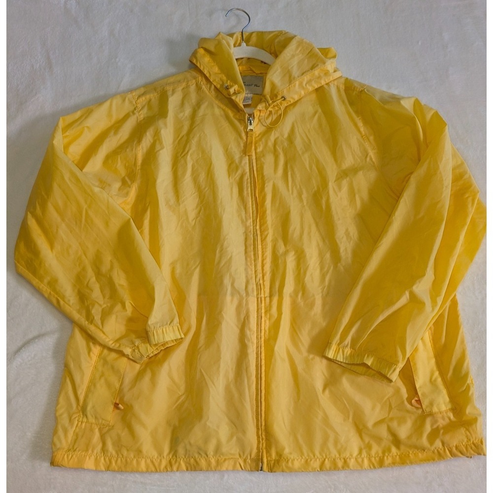 Penmans Plus Ladies 2X Hooded Rain Jacket Yellow Windbreaker Full Zip Pockets‎